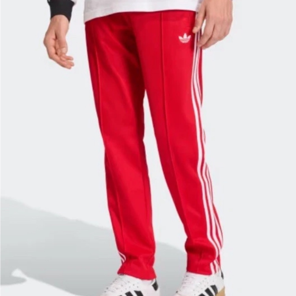 Men’s Adidas Red Firebird 3 stripe skinny Joggers with White Stripes 30x28 *flaw